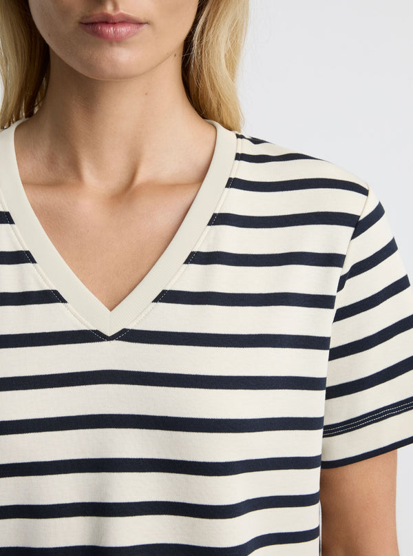Stripe Off White/Navy|Amelia is 5'11" and wearing a size S