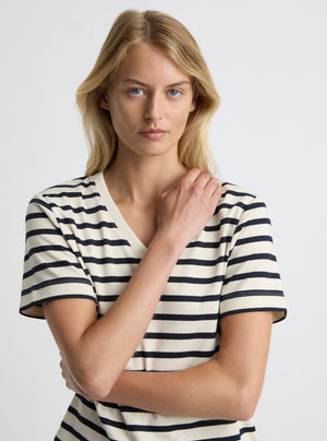 Stripe Off White/Navy|Amelia is 5'11" and wearing a size S