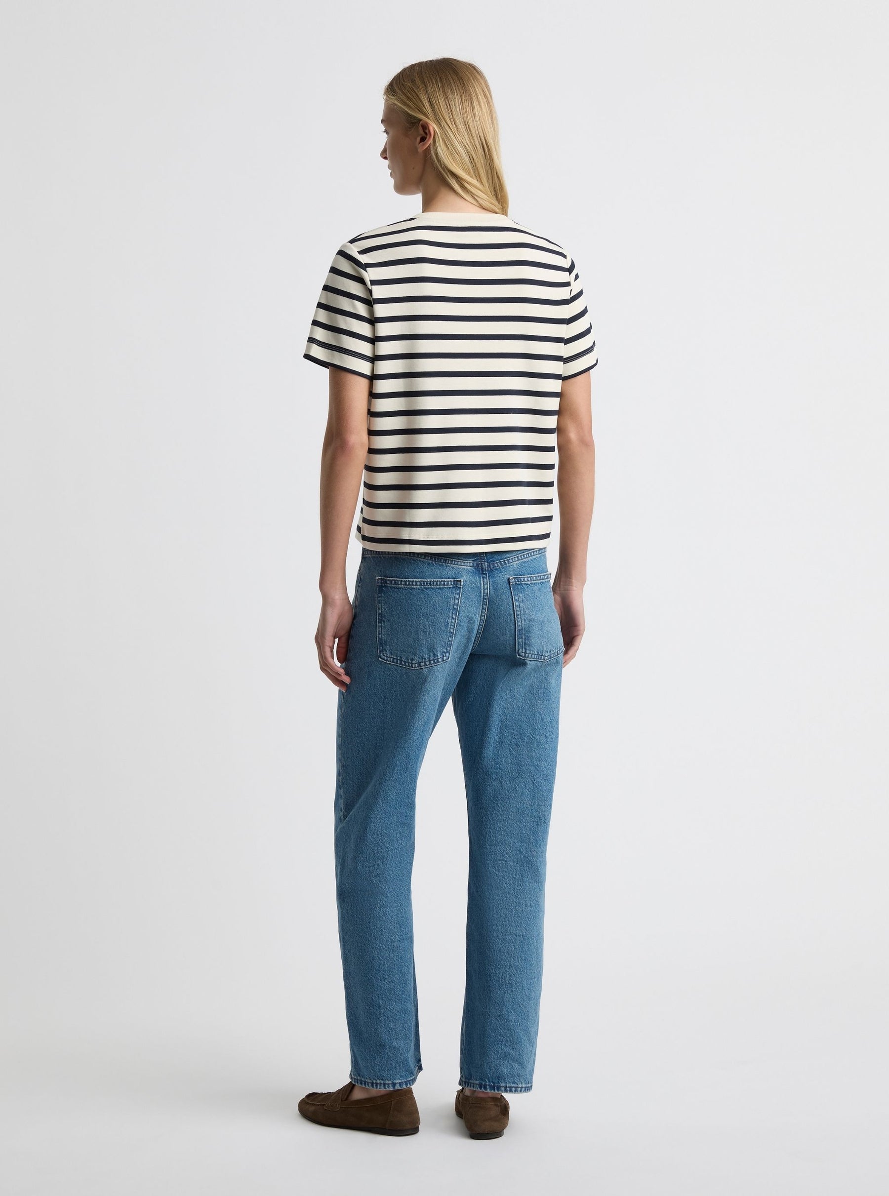 Stripe Off White/Navy|Amelia is 5'11" and wearing a size S