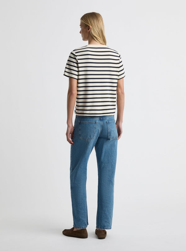 Stripe Off White/Navy|Amelia is 5'11" and wearing a size S