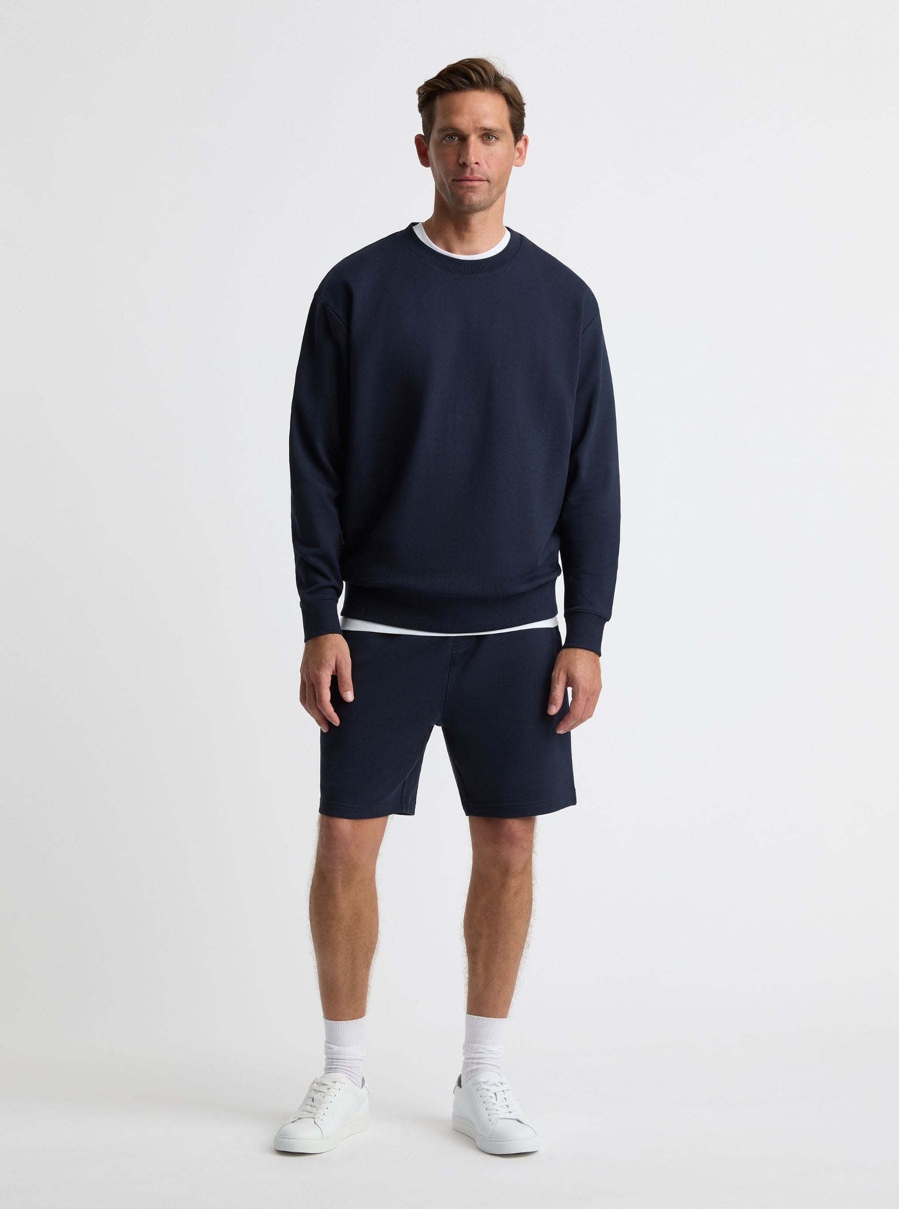 Navy|Good Earth Cotton® Sweatshirts – Sustainable Cotton Sweatshirts|Broed is 6’1” and wearing a size L