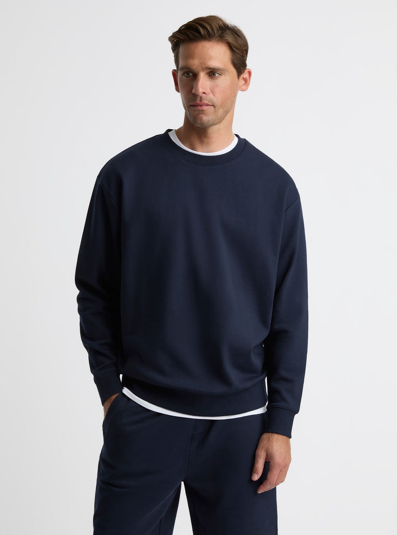 Navy|Good Earth Cotton® Sweatshirts – Sustainable Cotton Sweatshirts|Broed is 6’1” and wearing a size L