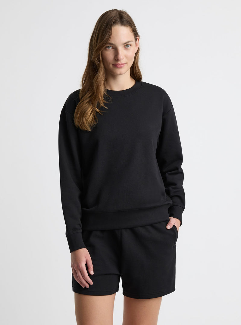Black|Good Earth Cotton® Sweatshirts – Sustainable Cotton Sweatshirts|Zenya is 5'10" and wearing a size S
