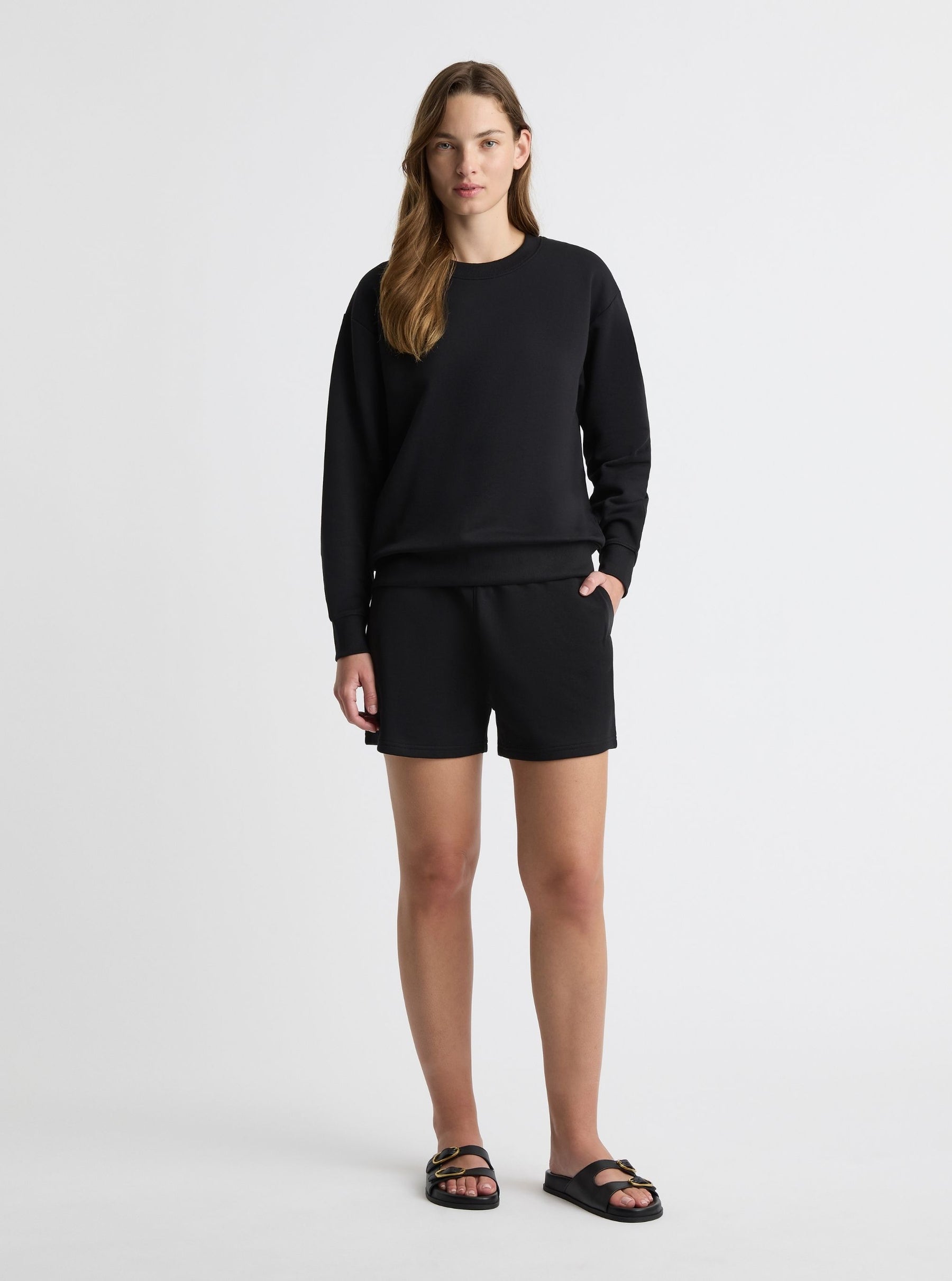 Black|Good Earth Cotton® Sweatshirts – Sustainable Cotton Sweatshirts|Zenya is 5'10" and wearing a size S
