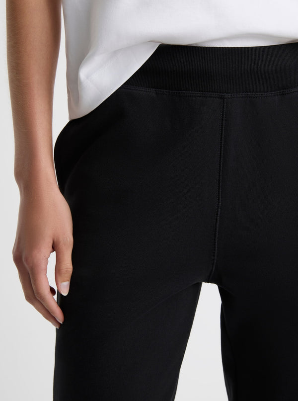 Black|Good Earth Cotton® Sweatpants for women – Sustainable Cotton Sweatpants|Amelia is 5'11" and wearing a size S