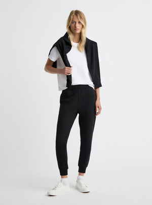 Black|Good Earth Cotton® Sweatpants for women – Sustainable Cotton Sweatpants|Amelia is 5'11" and wearing a size S