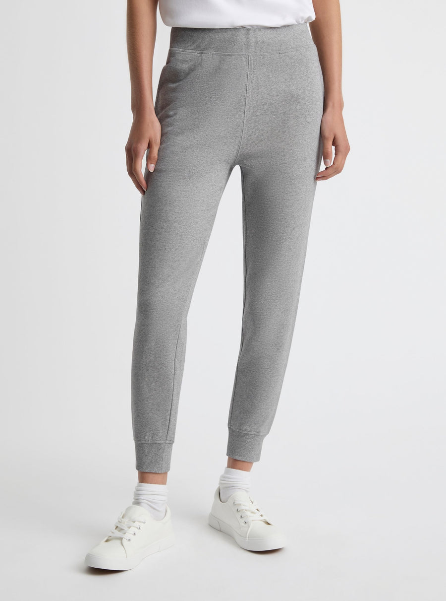 Grey Marl|Good Earth Cotton® Sweatpants for women – Sustainable Cotton Sweatpants|Amelia is 5'11" and wearing a size S