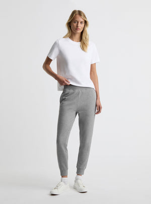 Grey Marl|Good Earth Cotton® Sweatpants for women – Sustainable Cotton Sweatpants|Amelia is 5'11" and wearing a size S