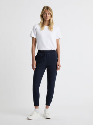 Navy|Good Earth Cotton® Sweatpants for women – Sustainable Cotton Sweatpants|Amelia is 5'11" and wearing a size S
