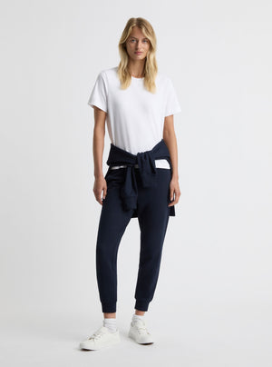 Navy|Good Earth Cotton® Sweatpants for women – Sustainable Cotton Sweatpants|Amelia is 5'11" and wearing a size S