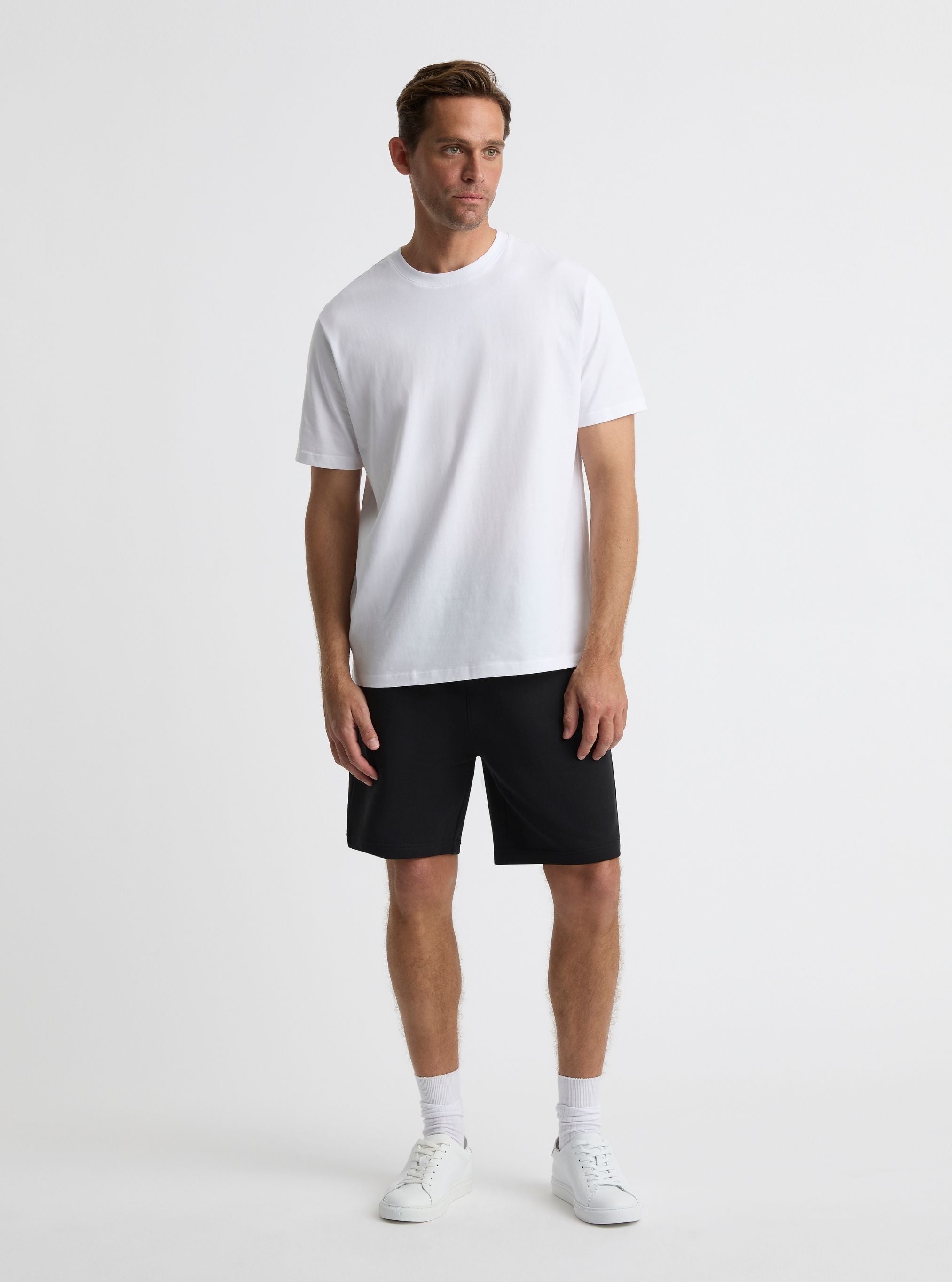 Black|Good Earth Cotton® Shorts – Sustainable Cotton Shorts|Broed is 6'1" and wearing a size L