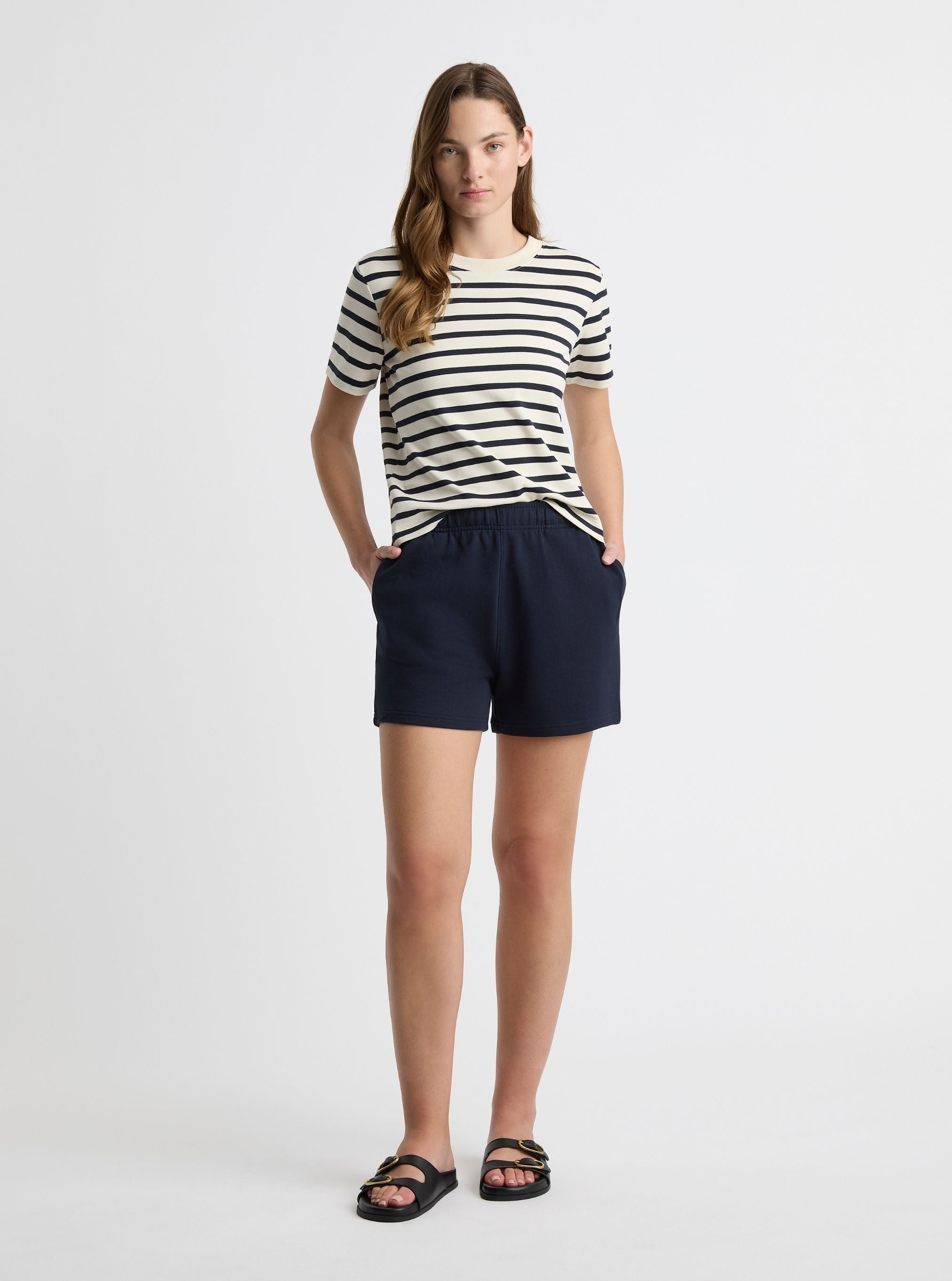 Navy|Zenya is 5'10" and wearing a size S