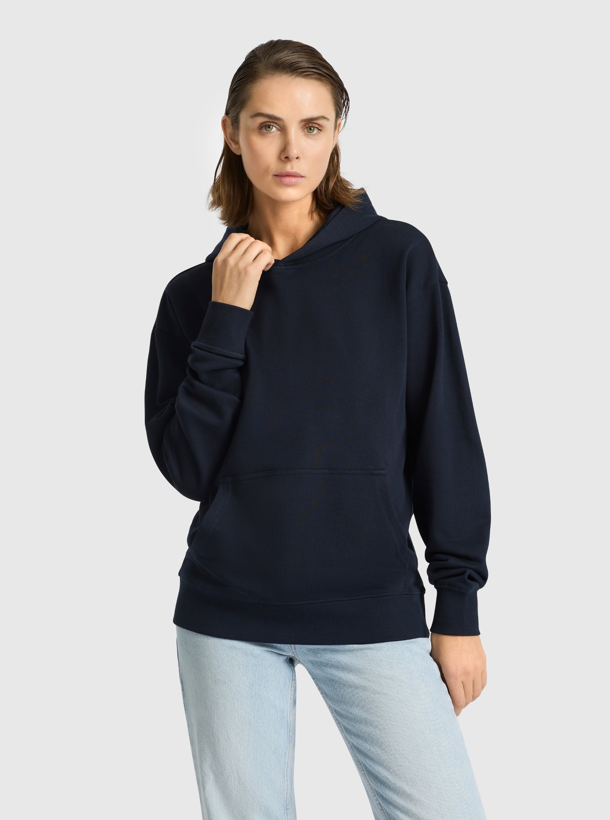 Navy|Stas is 5'10" and wearing a size S