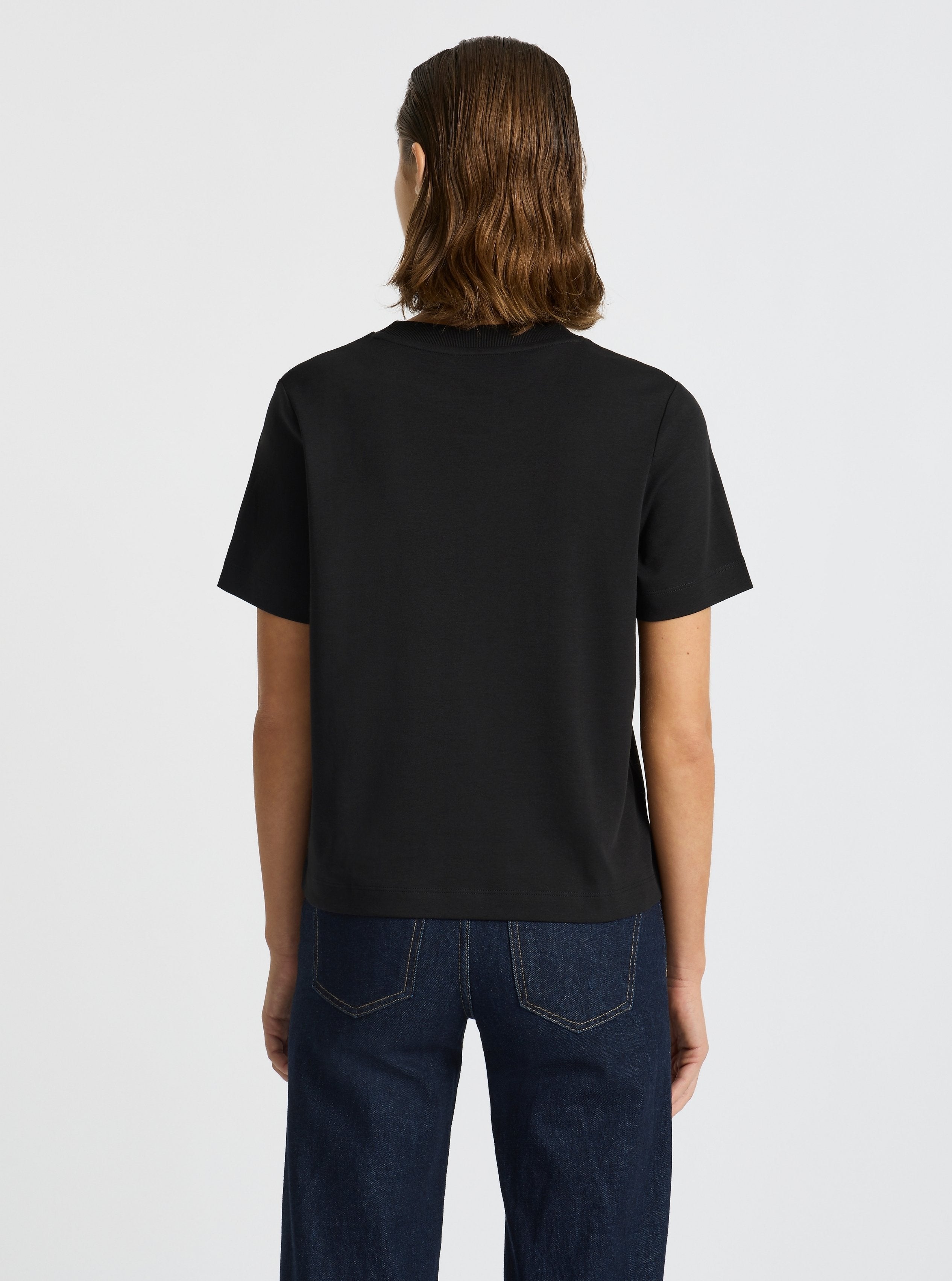 Black|Good Earth Cotton® Box Cut Tee – Sustainable Cotton T-shirt|Stas is 5'10" and wearing a size S