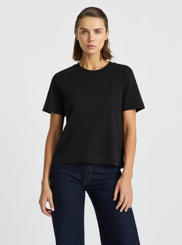 Black|Good Earth Cotton® Box Cut Tee – Sustainable Cotton T-shirt|Stas is 178 cm and wearing a size S