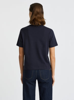 Navy|Good Earth Cotton® Box Cut Tee – Sustainable Cotton T-shirt|Stas is 5'10" and wearing a size S