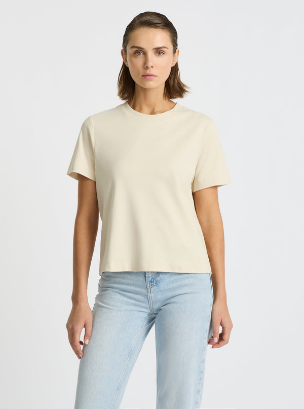 Sand|Good Earth Cotton® Box Cut Tee – Sustainable Cotton T-shirt|Stas is 178 cm and wearing a size S