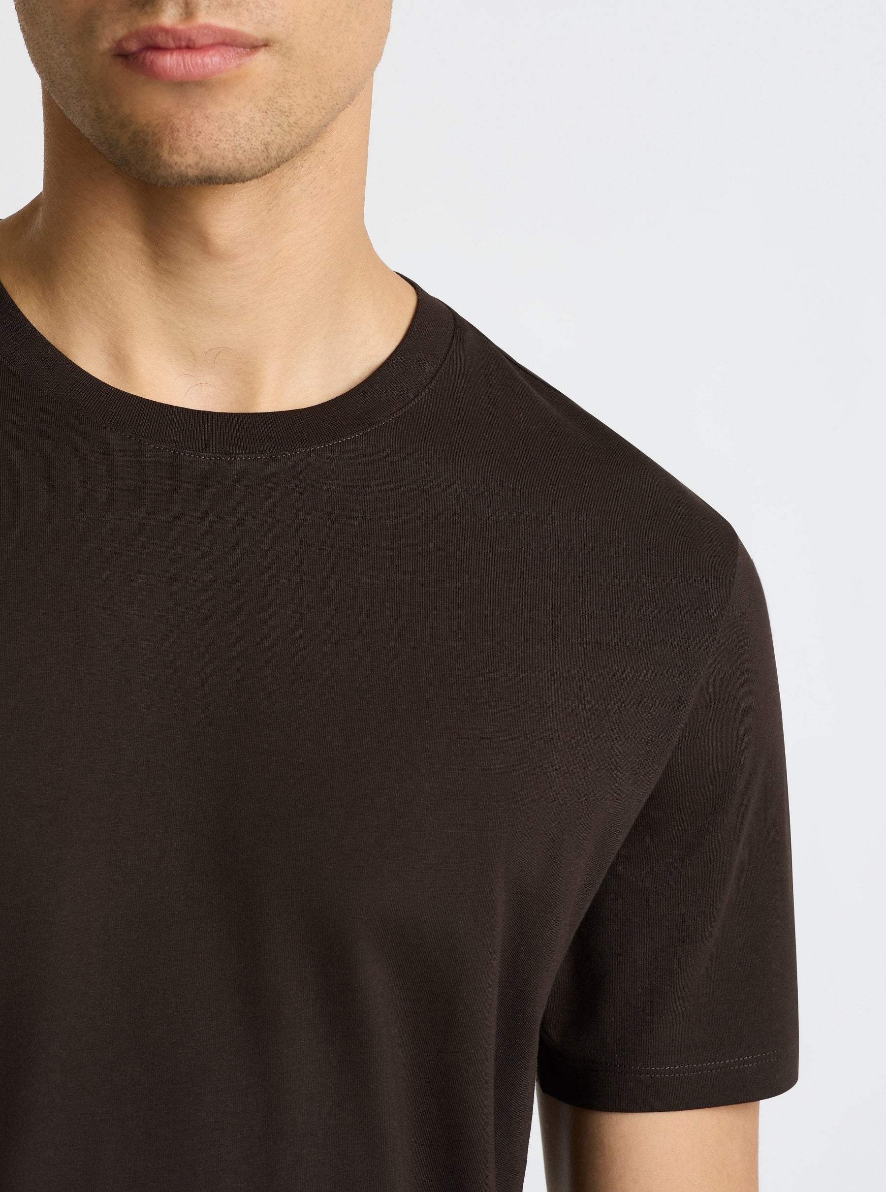 Dark Brown|Good Earth Cotton® Classic Tee for men – Sustainable Cotton T-shirt|Evans is 6’2” and wearing a size M
