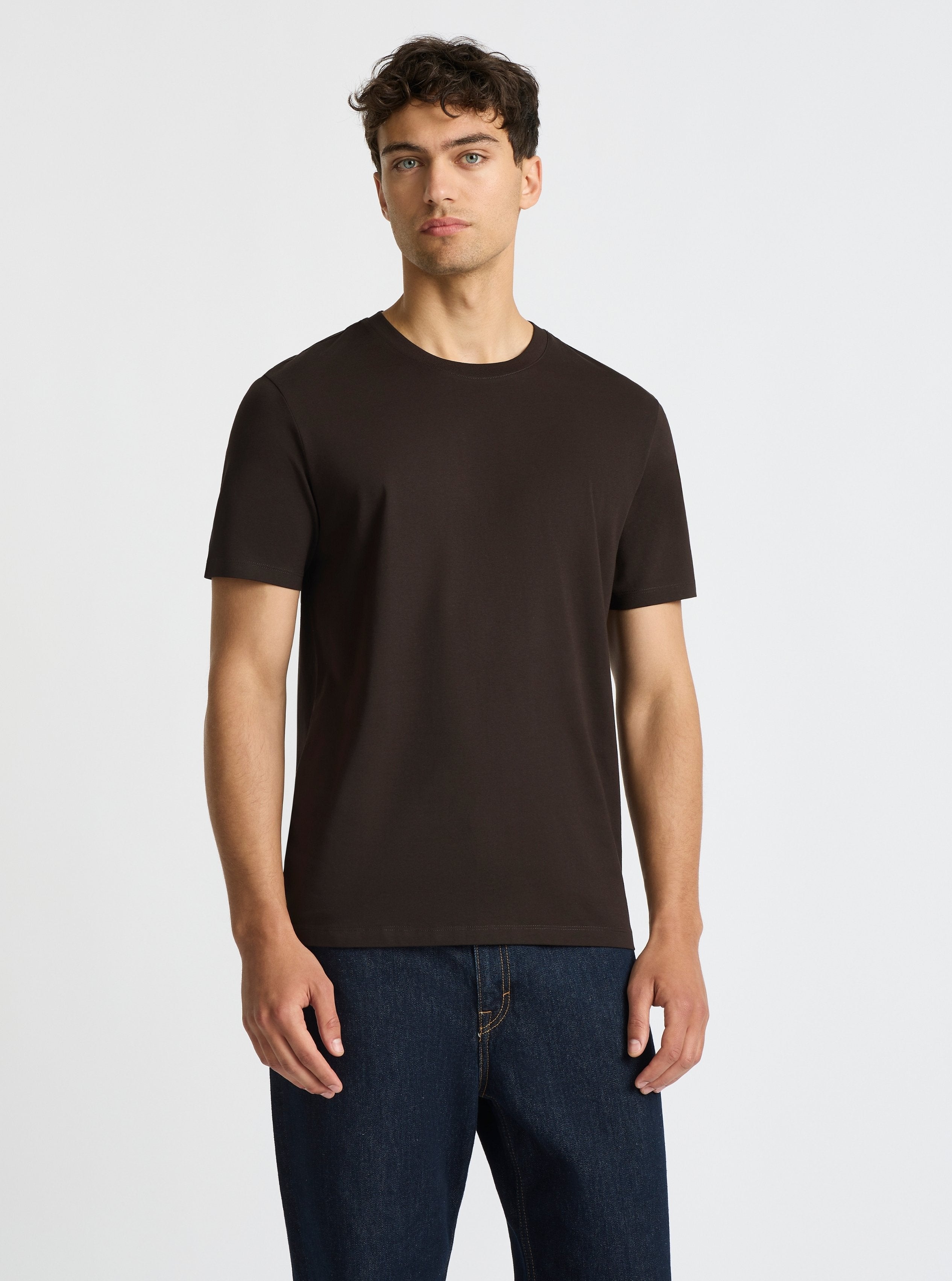 Brown|Good Earth Cotton® Classic Tee for men – Sustainable Cotton T-shirt|Evans is 6’2” and wearing a size M