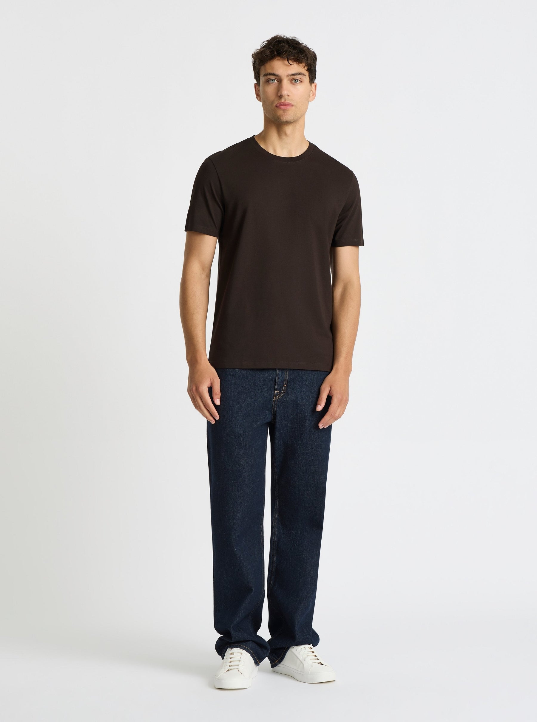 Dark Brown|Good Earth Cotton® Classic Tee for men – Sustainable Cotton T-shirt|Evans is 6’2” and wearing a size M