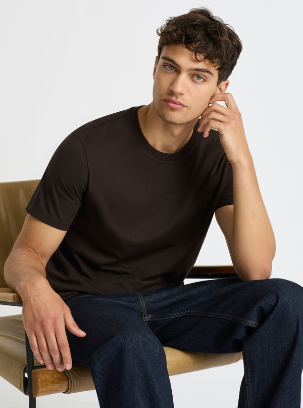 Dark Brown|Good Earth Cotton® Classic Tee for men – Sustainable Cotton T-shirt|Evans is 6’2” and wearing a size M