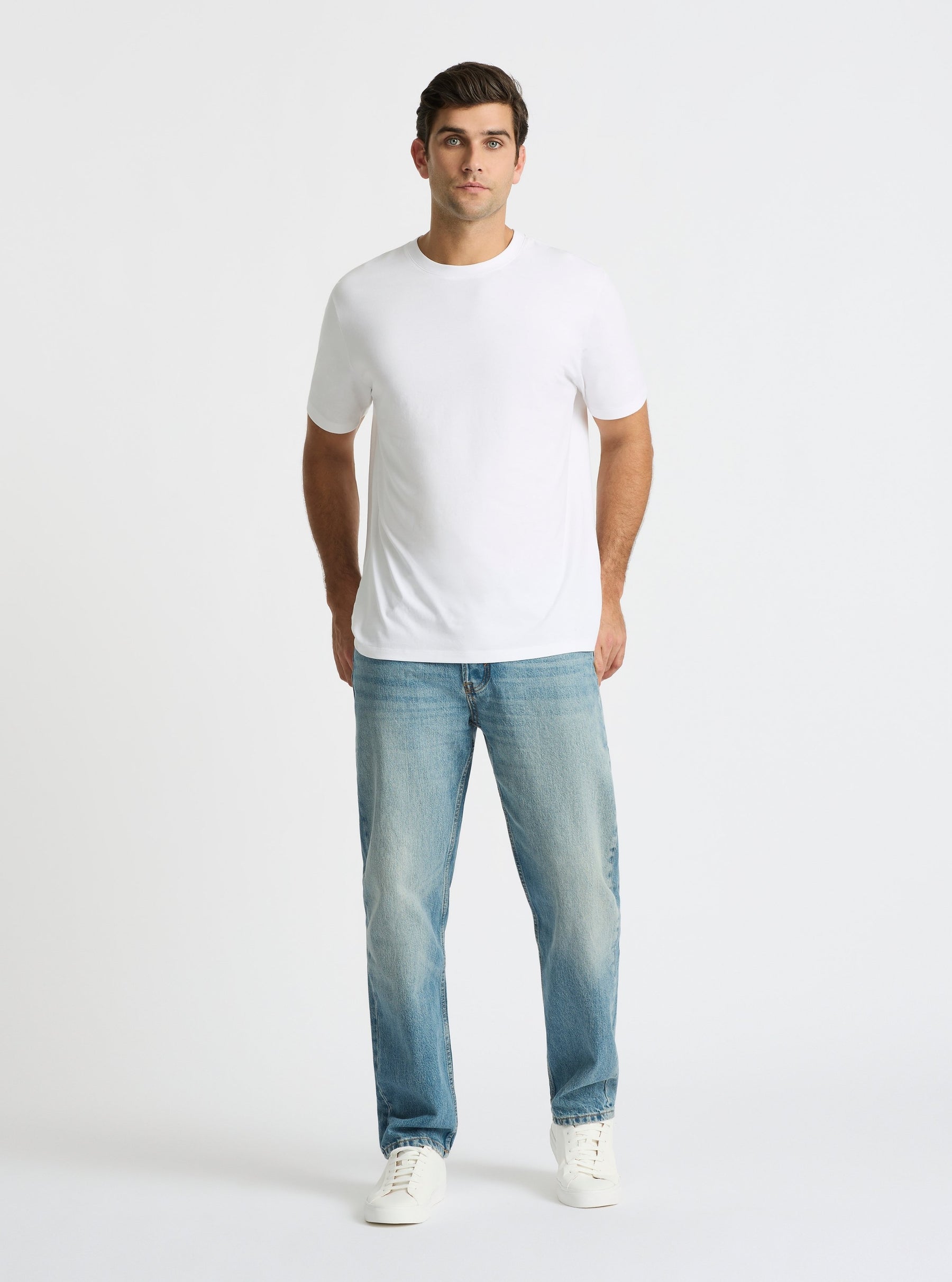 White|Good Earth Cotton® Classic Tee – Sustainable Cotton T-shirts|Jack is 6’2” and wearing a size L