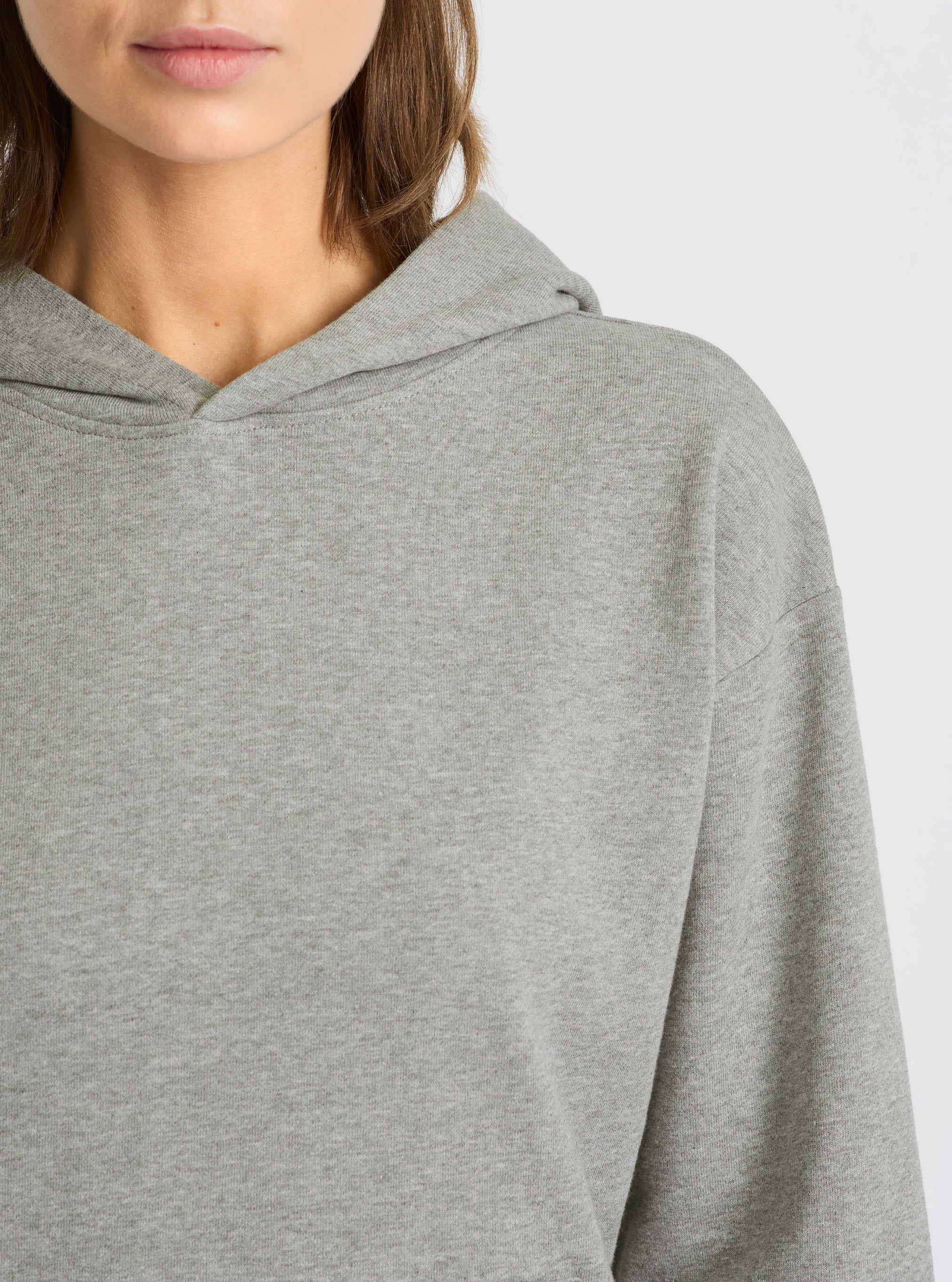 Grey Marl|Good Earth Cotton® Clean Hoodie – Sustainable Cotton Sweatshirt|Stas is 5'10" and wearing a size S