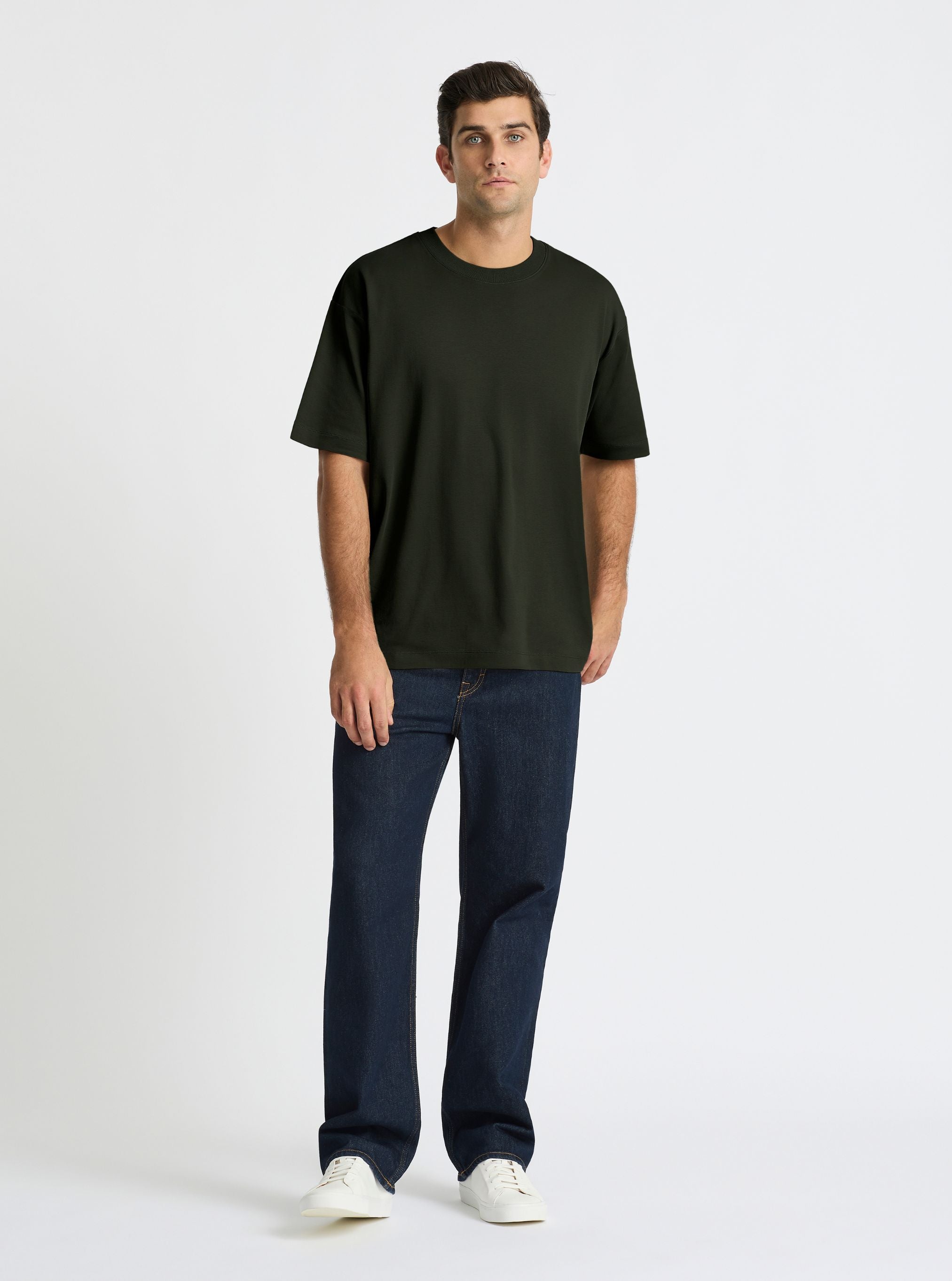 Green|Good Earth Cotton® Oversized Tee – Sustainable Cotton T-shirt|Jack is 6’2” and wearing a size L