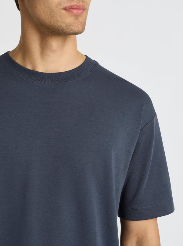Slatel Blue|Good Earth Cotton® Oversized Tee – Sustainable Cotton T-shirt|Evans is 6’2” and wearing a size M