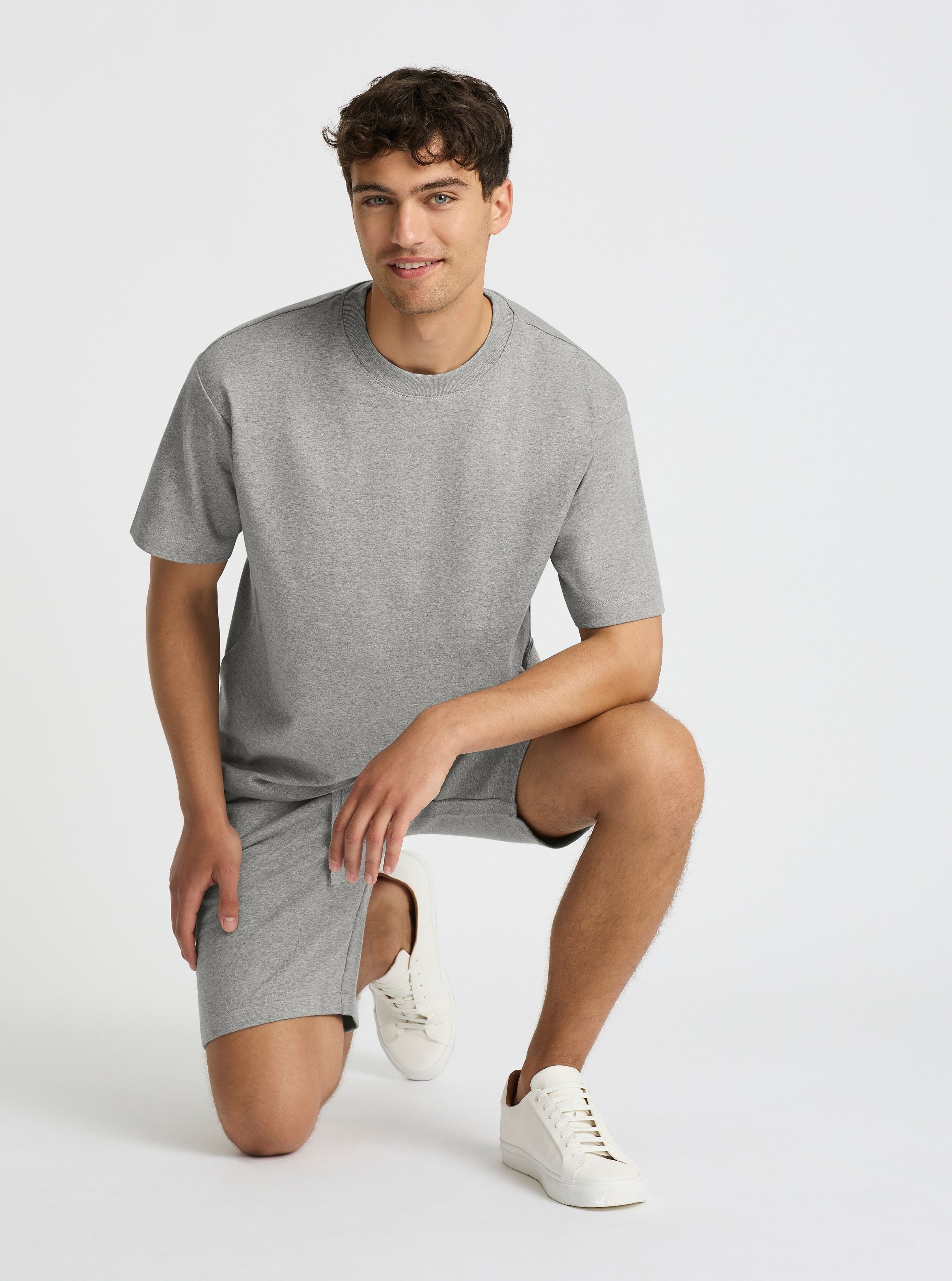 Grey Marl|Good Earth Cotton® Oversized Tee – Sustainable Cotton T-shirt|Evans is 6’2” and wearing a size M