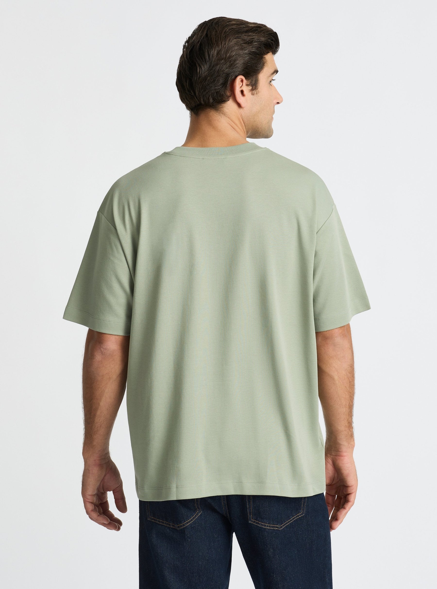 Dessert Sage|Good Earth Cotton® Oversized Tee – Sustainable Cotton T-shirt|Jack is 6’2” and wearing a size L
