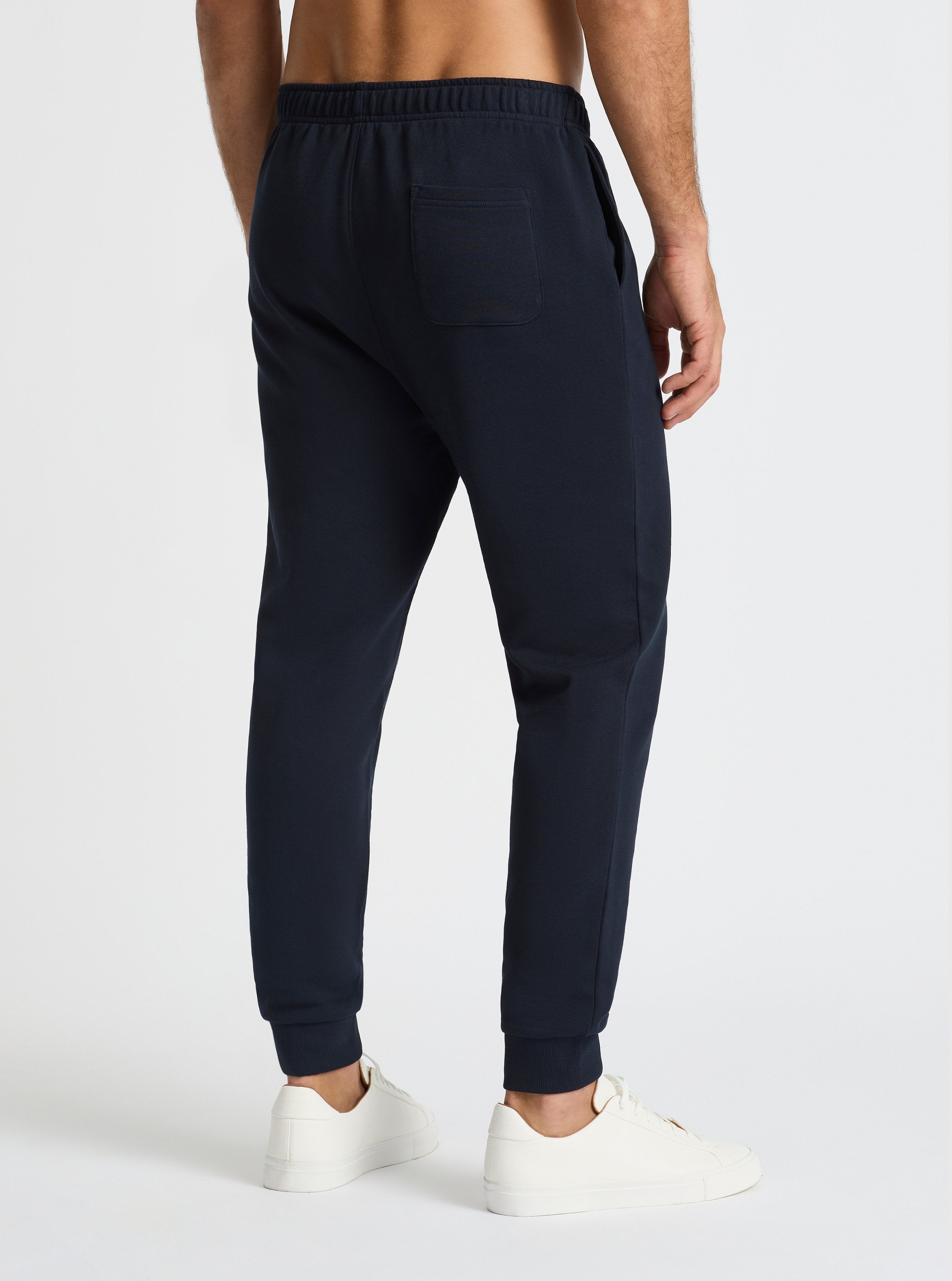 Navy|Good Earth Cotton® Sweatpants for men – Sustainable Cotton Sweatpants|Jack is 6’2” and wearing a size L