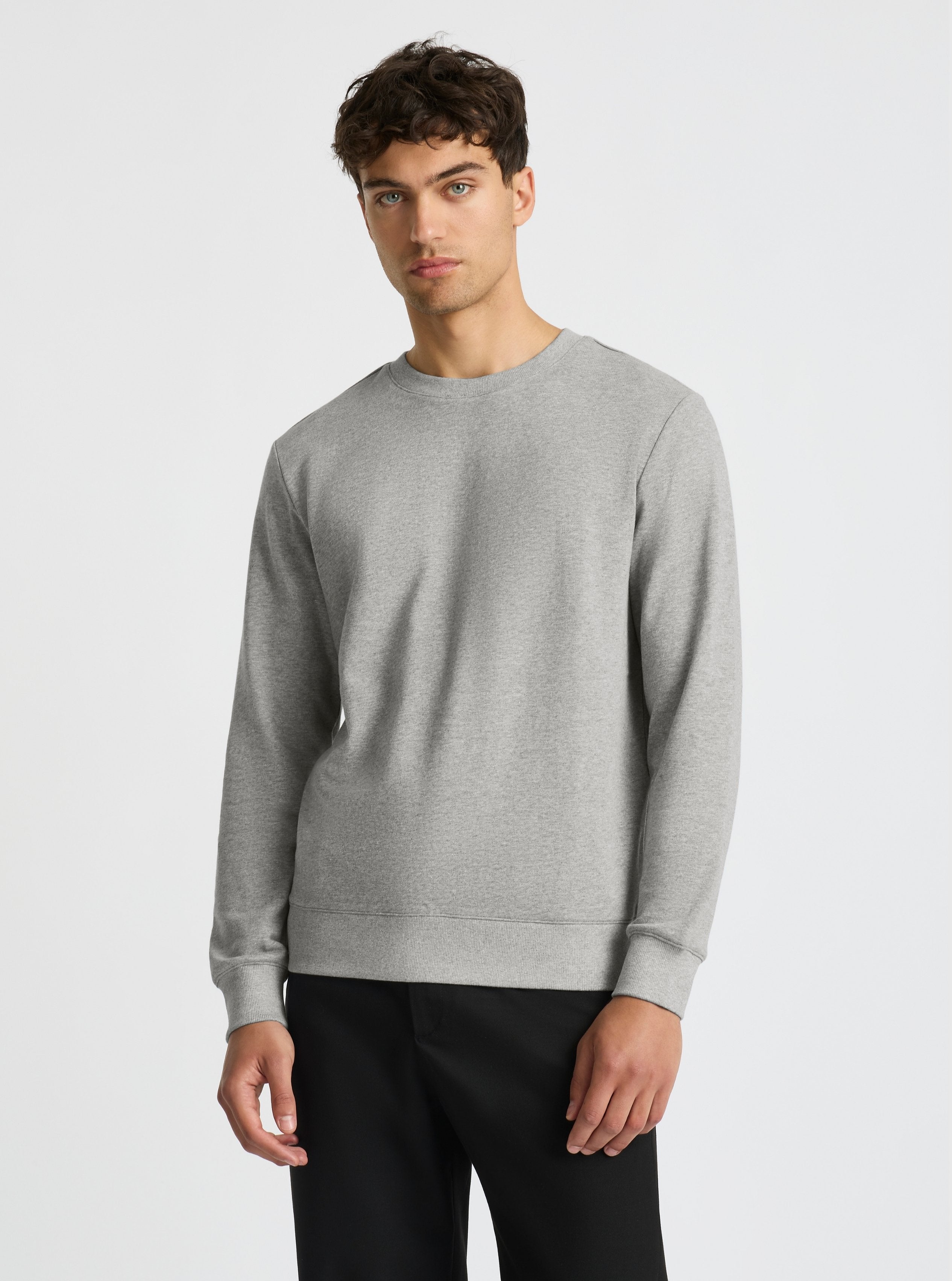 Grey Marl|Good Earth Cotton® Sweatshirts – Sustainable Cotton Sweatshirts|Evans is 6’2” and wearing a size M