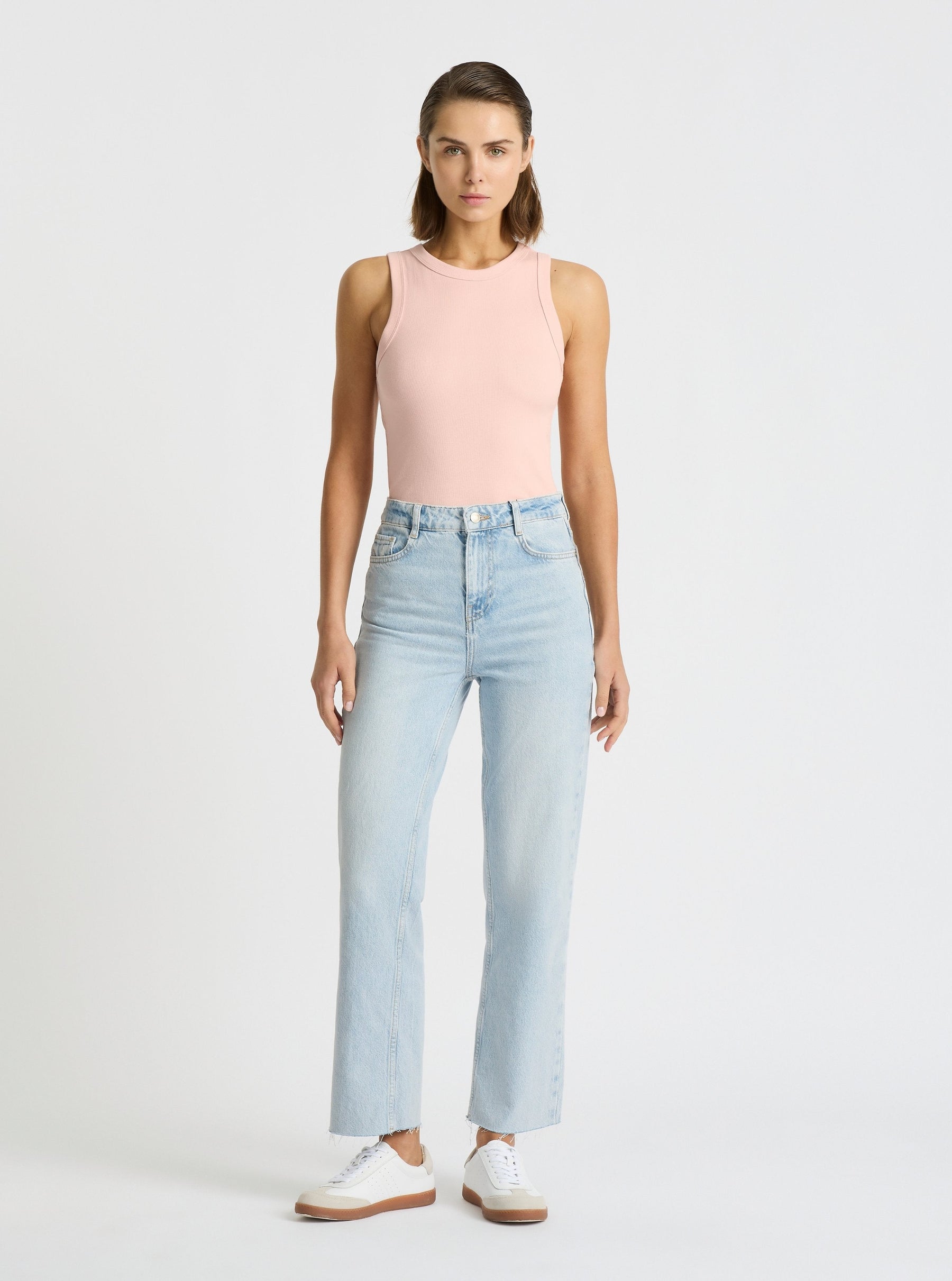Blush|Good Earth Cotton® Tanks for women – Sustainable Cotton Tanks|Stas is 5'10" and wearing a size S