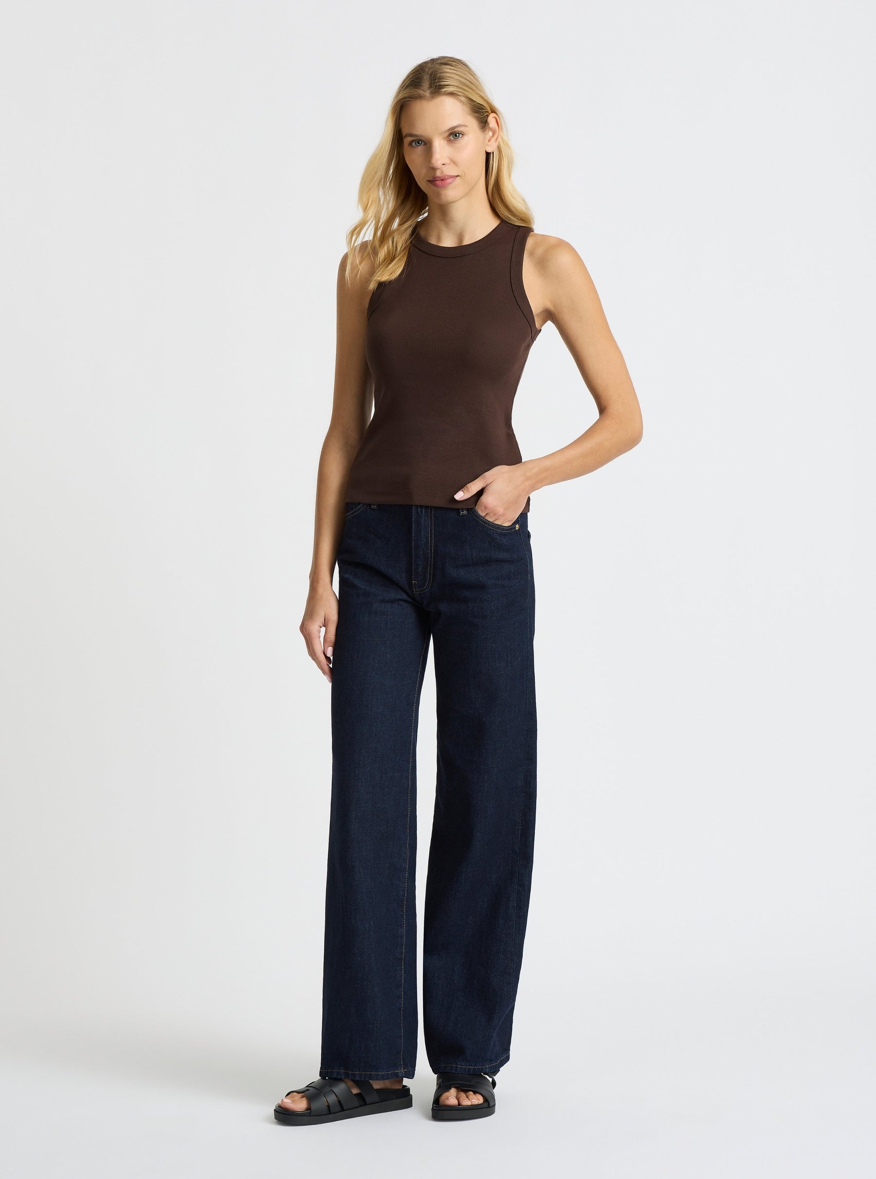 Chocolate|Good Earth Cotton® Tanks – Sustainable Cotton Tanks|Karolina is 5'10" and wearing a size S