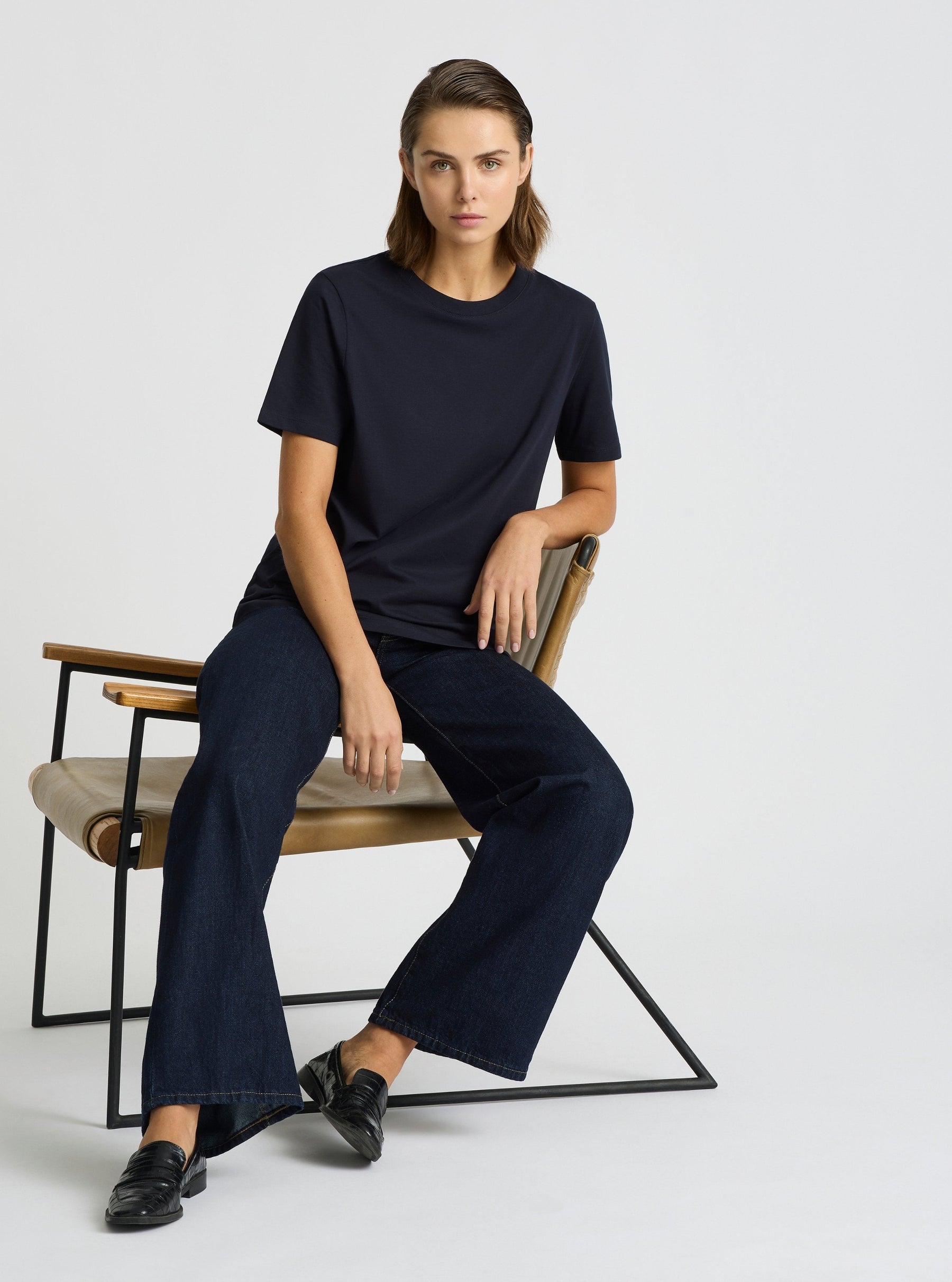 Navy|Good Earth Cotton® Classic Tee – Sustainable Cotton T-shirts|Stas is 5'10" and wearing a size S
