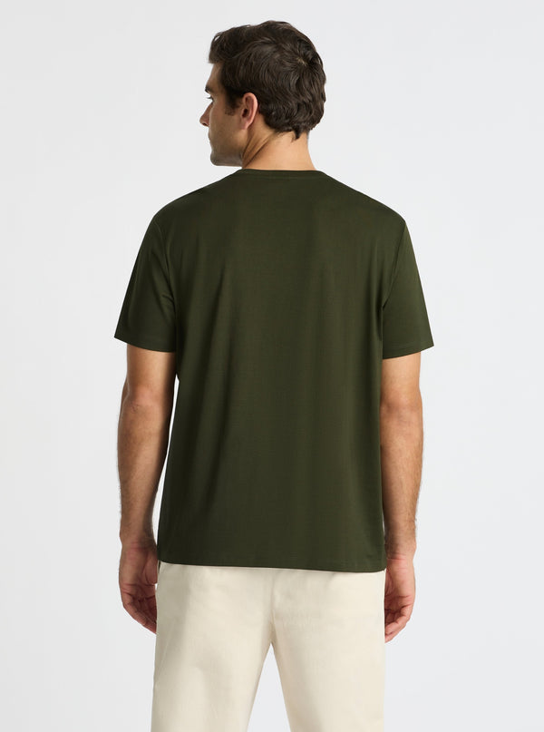 Army Green|Supima® Mercerised Crew Tee for men – premium soft cotton t-shirt|Jack is 6’2” and wearing a size L