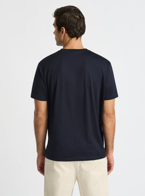 Dark Navy|Supima® Mercerised Crew Tee for men – premium soft cotton t-shirt|Jack is 6’2” and wearing a size L